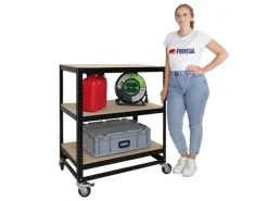 PROREGAL Kommissionierwagen BÜFFEL Fahrbares Kommissionierregal 100x90x50cm 3 Ebenen Fachlast 50kg 2x Mit Feststellbremse Schwarz* Regale Schwarz