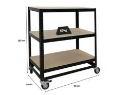 PROREGAL Kommissionierwagen BÜFFEL Fahrbares Kommissionierregal 100x90x50cm 3 Ebenen Fachlast 50kg 2x Mit Feststellbremse Schwarz* Regale Schwarz