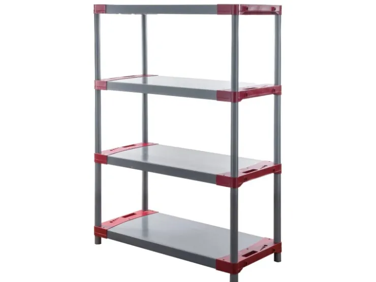 PROREGAL Kunststoffregal Grey Bear Low HxBxT 138 x 120 x 46 cm Fachlast 120 kg Grau/Rot