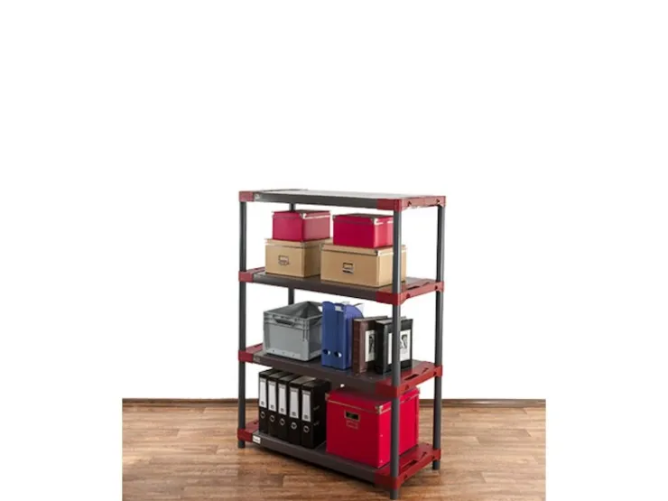 PROREGAL Kunststoffregal Grey Bear Low HxBxT 138 x 120 x 46 cm Fachlast 120 kg Grau/Rot
