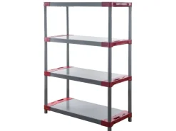 PROREGAL Kunststoffregal Big Grey Bear Low HxBxT 138 x 110 x 46 cm Fachlast 160 kg Grau/Rot* Kunststoffregale