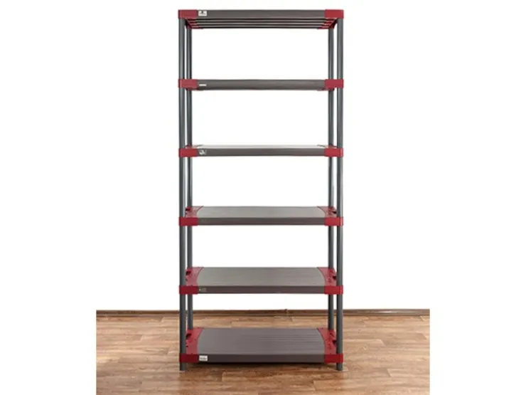 PROREGAL Kunststoffregal Grey Bear Extra-Tall HxBxT 220 x 90 x 46 cm Fachlast 120 kg Grau/Rot* Kunststoffregale