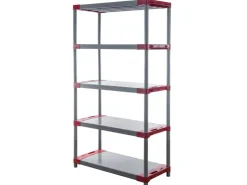 PROREGAL Kunststoffregal Grey Bear Tall HxBxT 180 x 100 x 46 cm Fachlast 120 kg Grau/Rot* Kunststoffregale