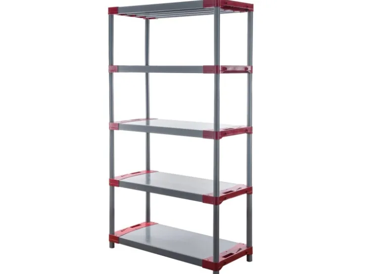 PROREGAL Kunststoffregal Grey Bear Tall HxBxT 180 x 110 x 46 cm Fachlast 120 kg Grau/Rot