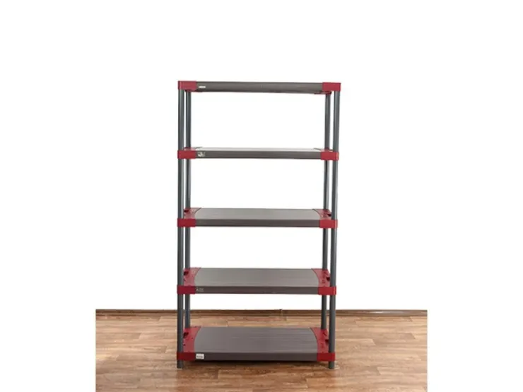 PROREGAL Kunststoffregal Grey Bear Tall HxBxT 180 x 110 x 46 cm Fachlast 120 kg Grau/Rot