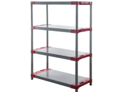 PROREGAL Kunststoffregal Big Grey Bear Low HxBxT 138 x 120 x 46 cm Fachlast 160 kg Grau/Rot* Kunststoffregale