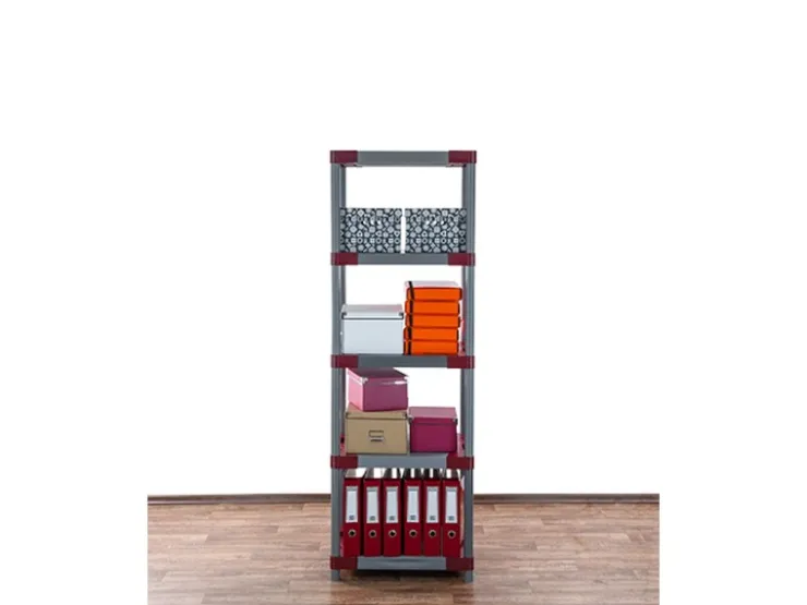 PROREGAL Kunststoffregal Grey Bear Tall HxBxT 180 x 70 x 46 cm Fachlast 120 kg Grau/Rot* Kunststoffregale