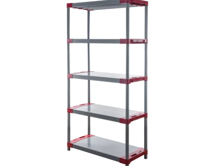 PROREGAL Kunststoffregal Grey Bear Tall HxBxT 180 x 80 x 46 cm Fachlast 120 kg Grau/Rot