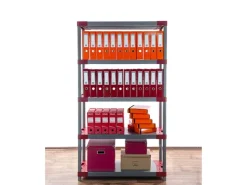 PROREGAL Kunststoffregal Grey Bear Tall HxBxT 180 x 80 x 46 cm Fachlast 120 kg Grau/Rot