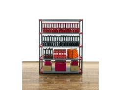 PROREGAL Kunststoffregal Grey Bear Tall HxBxT 180 x 140 x 46 cm Fachlast 70 kg Grau/Rot