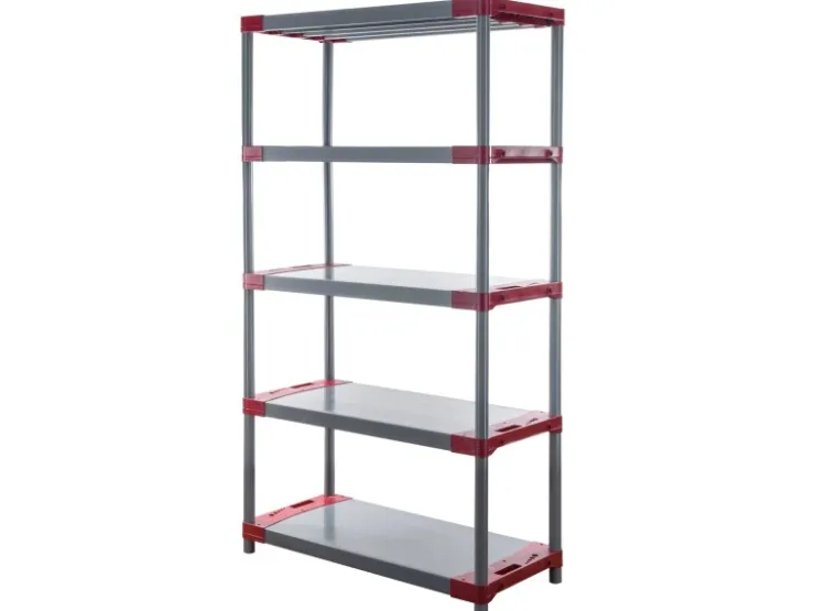 PROREGAL Kunststoffregal Grey Bear Tall HxBxT 180 x 120 x 46 cm Fachlast 120 kg Grau/Rot* Kunststoffregale