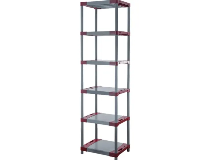 PROREGAL Kunststoffregal Grey Bear Extra-Tall HxBxT 220 x 70 x 46 cm Fachlast 120 kg Grau/Rot