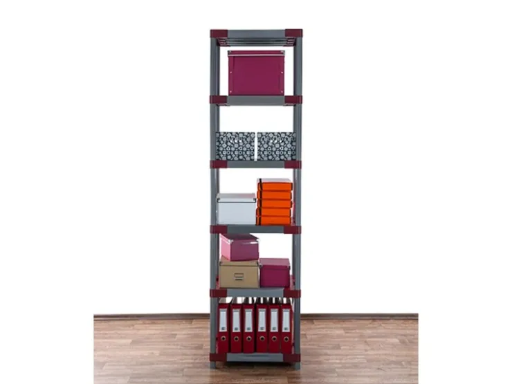 PROREGAL Kunststoffregal Grey Bear Extra-Tall HxBxT 220 x 70 x 46 cm Fachlast 120 kg Grau/Rot