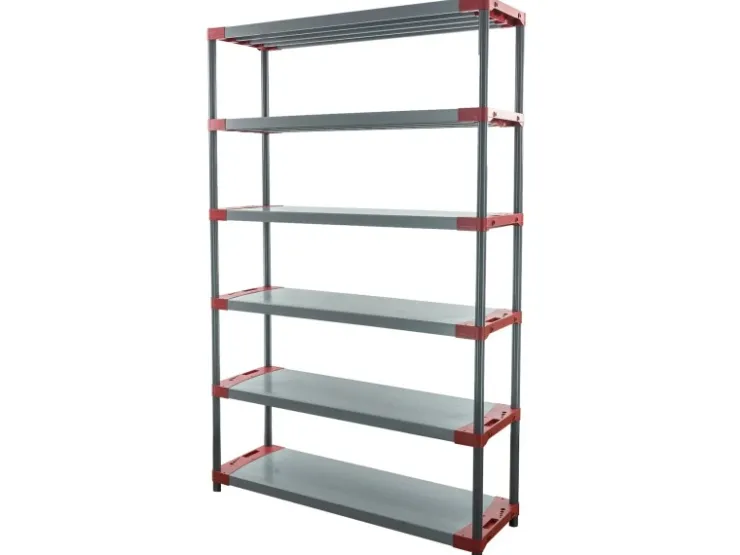 PROREGAL Kunststoffregal Big Grey Bear Extra-Tall HxBxT 220 x 130 x 46 cm Fachlast 120 kg Grau/Rot