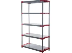 PROREGAL Kunststoffregal Big Grey Bear Tall HxBxT 180 x 120 x 46 cm Fachlast 160 kg Grau/Rot* Kunststoffregale