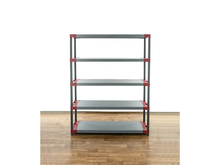 PROREGAL Kunststoffregal Grey Bear Tall HxBxT 180 x 130 x 46 cm Fachlast 70 kg Grau/Rot