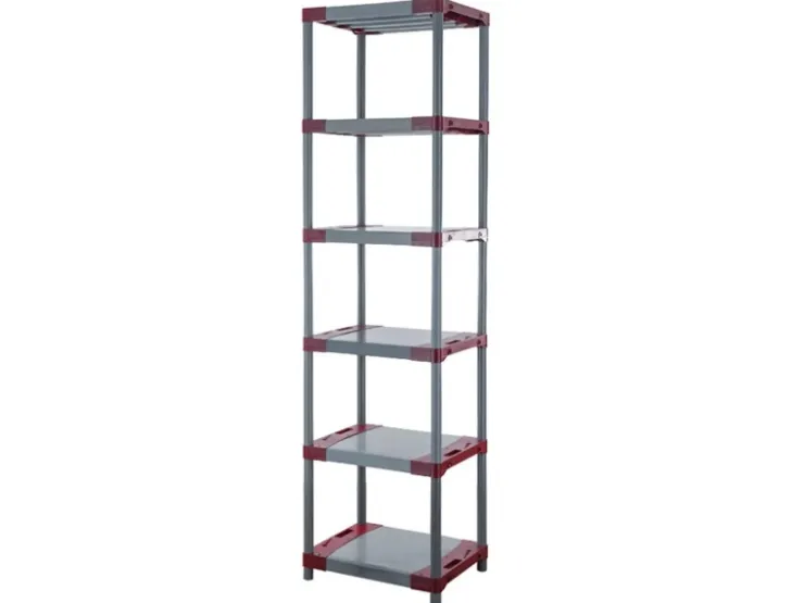 PROREGAL Kunststoffregal Grey Bear Extra-Tall HxBxT 220 x 60 x 46 cm Fachlast 120 kg Grau/Rot* Kunststoffregale