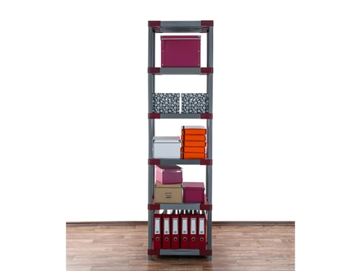 PROREGAL Kunststoffregal Grey Bear Extra-Tall HxBxT 220 x 60 x 46 cm Fachlast 120 kg Grau/Rot* Kunststoffregale