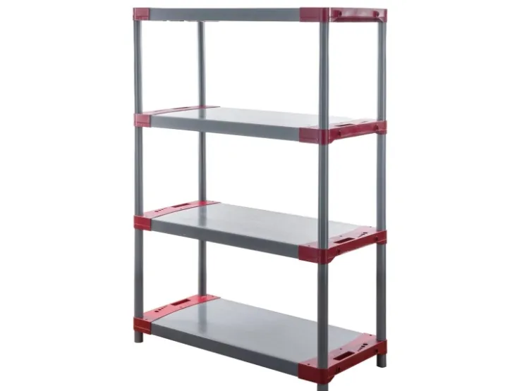 PROREGAL Kunststoffregal Grey Bear Low HxBxT 138 x 80 x 46 cm Fachlast 120 kg Grau/Rot* Kunststoffregale