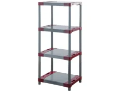 PROREGAL Kunststoffregal Grey Bear Low HxBxT 138 x 60 x 46 cm Fachlast 120 kg Grau/Rot