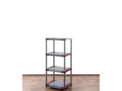 PROREGAL Kunststoffregal Grey Bear Low HxBxT 138 x 60 x 46 cm Fachlast 120 kg Grau/Rot