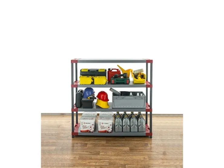PROREGAL Kunststoffregal Grey Bear Low HxBxT 138 x 130 x 46 cm Fachlast 70 kg Grau/Rot* Kunststoffregale