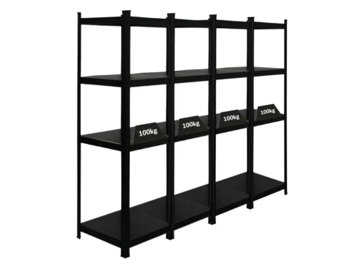 PROREGAL Mega Deal 4 x All Black Series Schwerlastregal Ragnar HxBxT 150 x 45 x 45 cm Fachlast 100 kg Matt Schwarz Kellerregal Steckregal Garagenregal* Regale Schwarz|Kellerregale