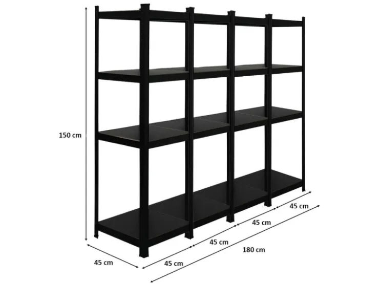 PROREGAL Mega Deal 4 x All Black Series Schwerlastregal Ragnar HxBxT 150 x 45 x 45 cm Fachlast 100 kg Matt Schwarz Kellerregal Steckregal Garagenregal* Regale Schwarz|Kellerregale