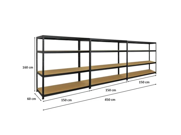 PROREGAL Mega Deal 3er-Set Schwerlastregal Giant Elephant 160x150x60cm mit 4 Ebenen Fachlast 200kg* Regale Schwarz|Kellerregale