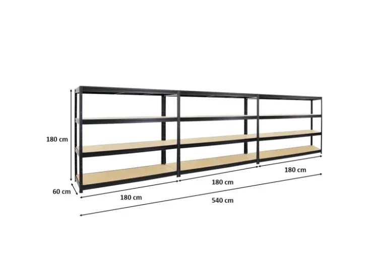 PROREGAL Mega Deal 3er-Sparset Profi-Schwerlastregal DINO HxBxT 180x180x60cm Fachlast 500kg* Regale Schwarz|Metallregale