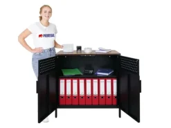 PROREGAL Mega Deal 5x Aktenschrank Lion Metall Mit Beinen Metallschrank Doppeltür 76x80x40Cm Kommode 2 Verstellbare Einlegeböden Vintagebraun/Schwarz