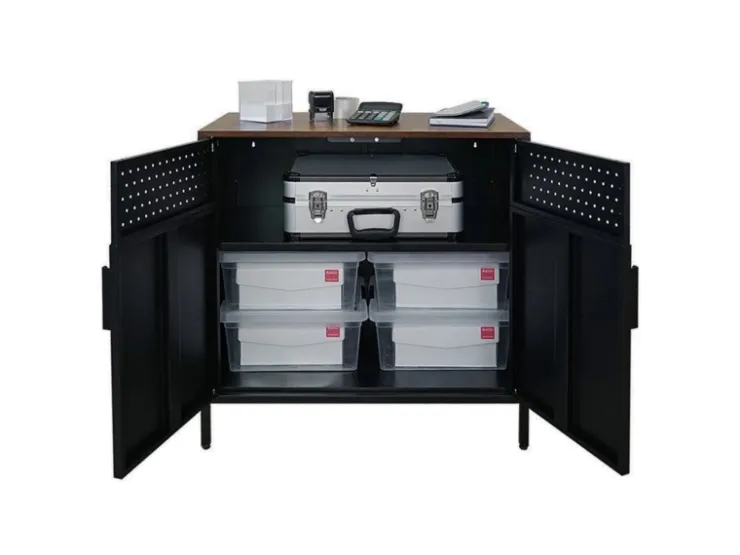 PROREGAL Mega Deal 5x Aktenschrank Lion Metall Mit Beinen Metallschrank Doppeltür 76x80x40Cm Kommode 2 Verstellbare Einlegeböden Vintagebraun/Schwarz