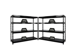 PROREGAL Mega Deal 2x Profi Schwerlastregal Rhino HxBxT 180x200x60cm 4 Stahlplatten-Ebenen Fachlast 500kg Schwarz