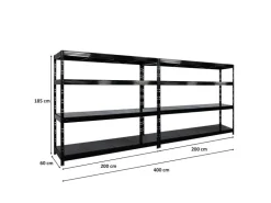 PROREGAL Mega Deal 2x Profi Schwerlastregal Rhino HxBxT 180x200x60cm 4 Stahlplatten-Ebenen Fachlast 500kg Schwarz
