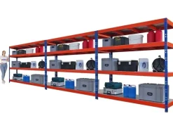 PROREGAL Mega Deal 3x Profi Schwerlastregal Rhino HxBxT 180x200x60cm 4 Stahlplatten-Ebenen Fachlast 500kg Blau/Orange