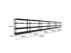 PROREGAL Mega Deal 5x Profi Schwerlastregal Rhino HxBxT 180x200x60cm 4 Gitterrost-Ebenen Fachlast 500kg Schwarz