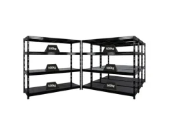 PROREGAL Mega Deal 4x Profi Schwerlastregal Rhino HxBxT 180x200x60cm 4 Stahlplatten-Ebenen Fachlast 500kg Schwarz