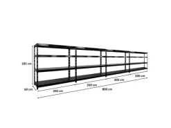 PROREGAL Mega Deal 4x Profi Schwerlastregal Rhino HxBxT 180x200x60cm 4 Stahlplatten-Ebenen Fachlast 500kg Schwarz