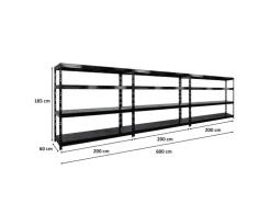 PROREGAL Mega Deal 3x Profi Schwerlastregal Rhino HxBxT 180x200x60cm 4 Stahlplatten-Ebenen Fachlast 500kg Schwarz* Regalsysteme