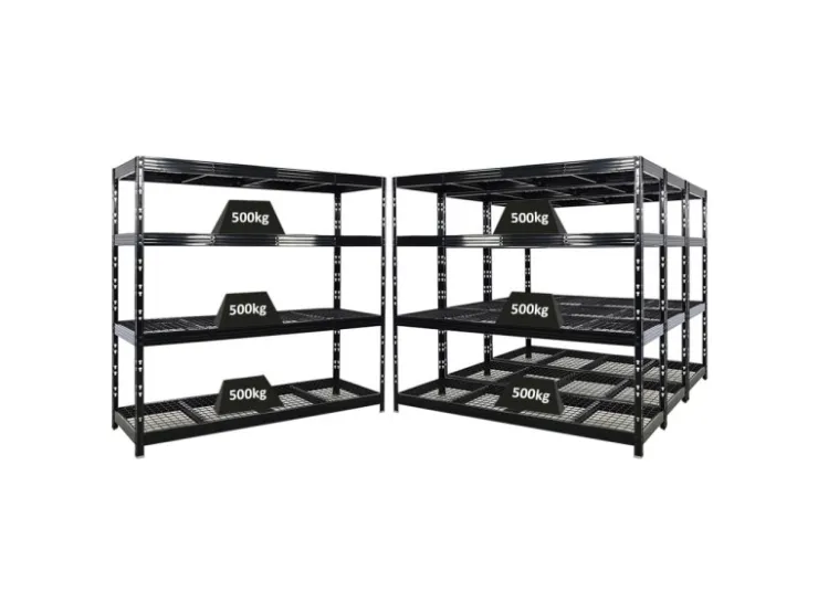 PROREGAL Mega Deal 4x Profi Schwerlastregal Rhino HxBxT 180x200x60cm 4 Gitterrost-Ebenen Fachlast 500kg Schwarz