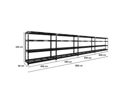 PROREGAL Mega Deal 4x Profi Schwerlastregal Rhino HxBxT 180x200x60cm 4 Gitterrost-Ebenen Fachlast 500kg Schwarz