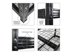 PROREGAL Mega Deal 4x Profi Schwerlastregal Rhino HxBxT 180x200x60cm 4 Gitterrost-Ebenen Fachlast 500kg Schwarz