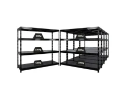 PROREGAL Mega Deal 5x Profi Schwerlastregal Rhino HxBxT 180x200x60cm 4 Stahlplatten-Ebenen Fachlast 500kg Schwarz* Regalsysteme