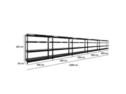 PROREGAL Mega Deal 5x Profi Schwerlastregal Rhino HxBxT 180x200x60cm 4 Stahlplatten-Ebenen Fachlast 500kg Schwarz* Regalsysteme
