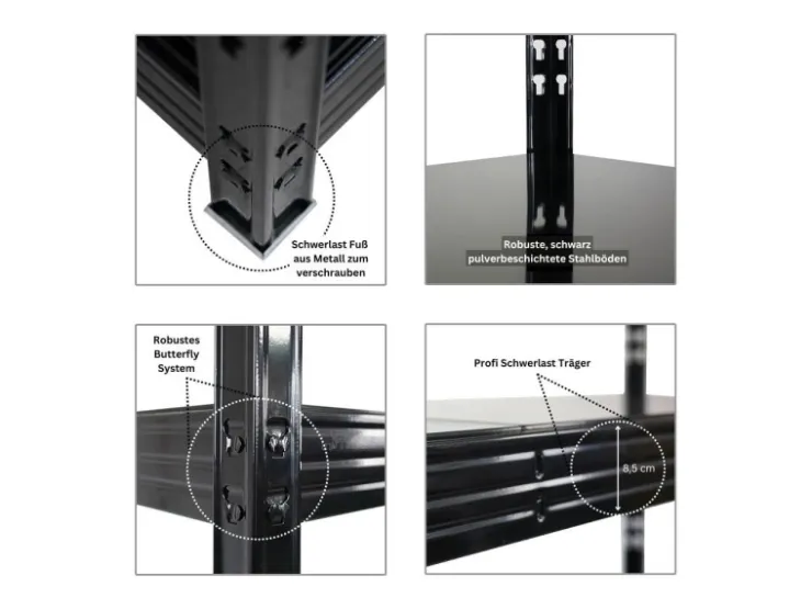 PROREGAL Mega Deal 5x Profi Schwerlastregal Rhino HxBxT 180x200x60cm 4 Stahlplatten-Ebenen Fachlast 500kg Schwarz* Regalsysteme