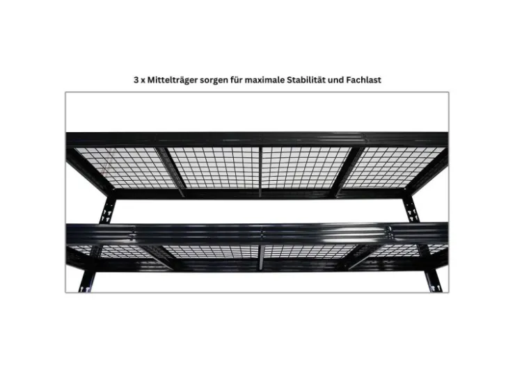 PROREGAL Mega Deal 3x Profi Schwerlastregal Rhino HxBxT 180x200x60cm 4 Gitterrost-Ebenen Fachlast 500kg Schwarz* Regalsysteme