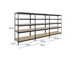 PROREGAL Mega Deal 3x Schwerlastregal Rivet HxBxT 180 x 120 x 60 cm Fachlast 250 kg* Schwerlastregal