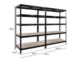 PROREGAL Mega Deal 2X Schwerlastregal Tiger HxBxT 180x120x60cm Fachlast 265kg Schwarz