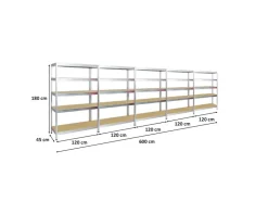 PROREGAL Mega Deal 5x Schwerlastregal Rivet HxBxT 180 x 120 x 45 cm Fachlast 250 kg