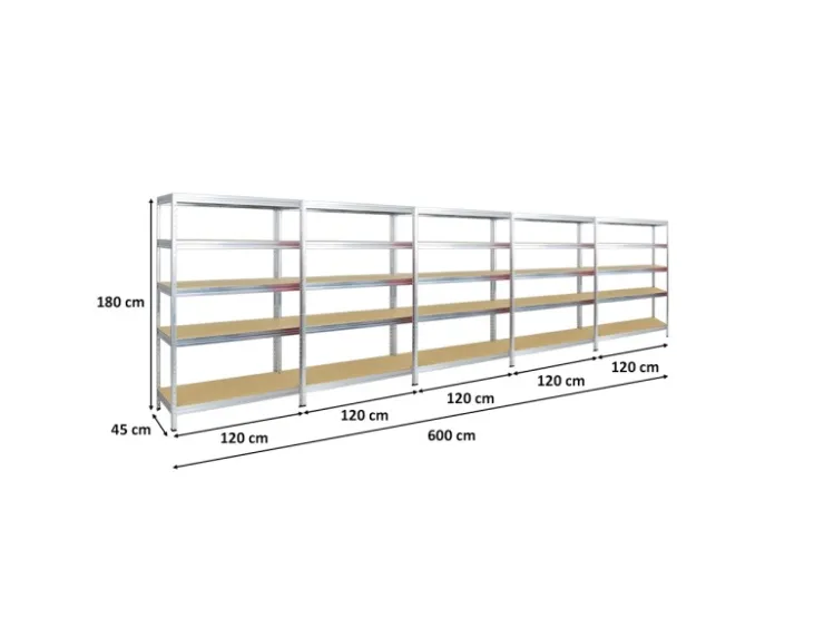 PROREGAL Mega Deal 5x Schwerlastregal Rivet HxBxT 180 x 120 x 45 cm Fachlast 250 kg